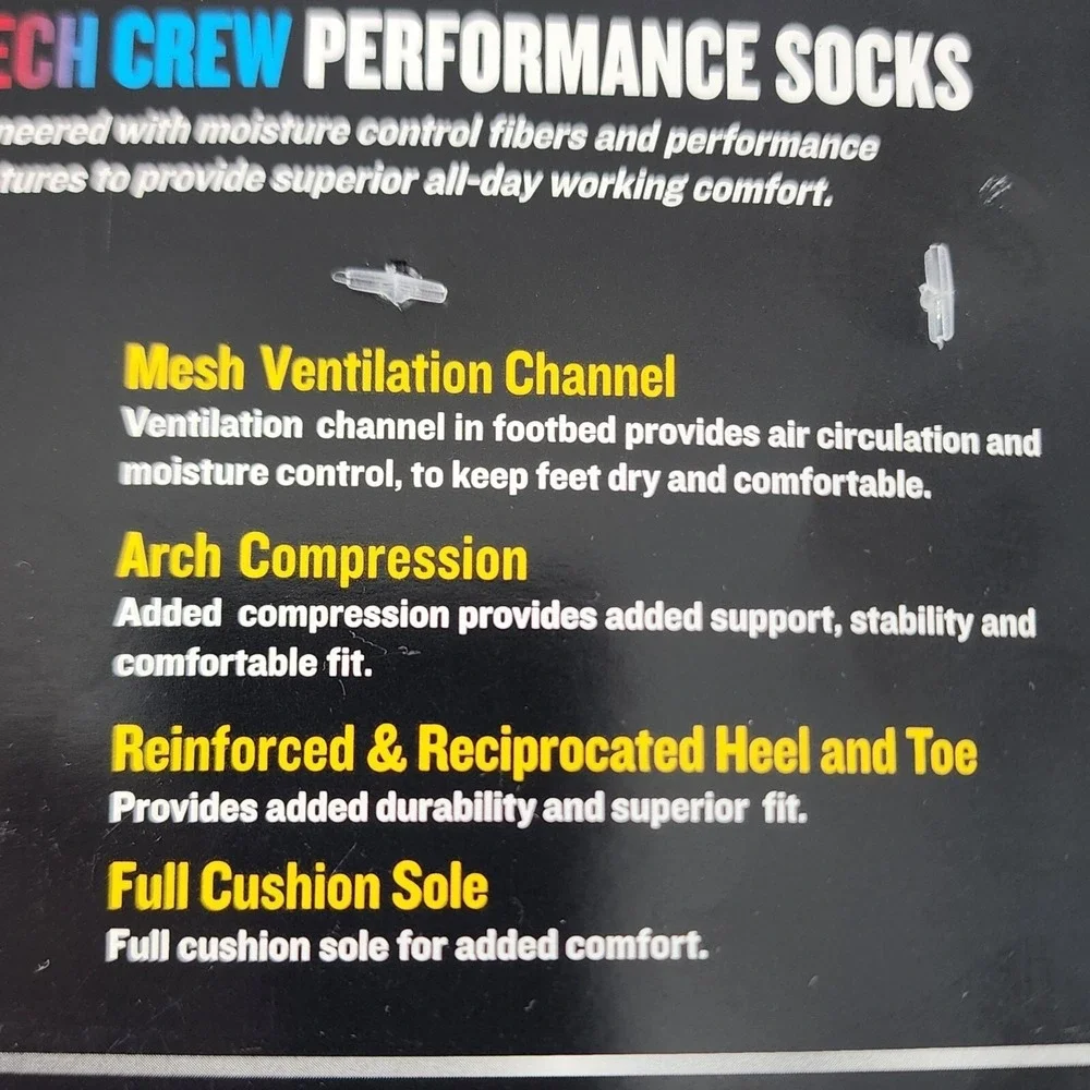 Dickies 6 Pairs Big & Tall Dri-Tech Crew Work Socks Mens 12-15 Black White
